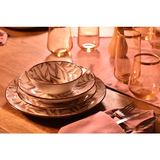 Bambum Fondo 24 Parça Porselen Yemek Takımı Kahve - SenetliBambum Fondo 24 Parça Porselen Yemek Takımı Kahve