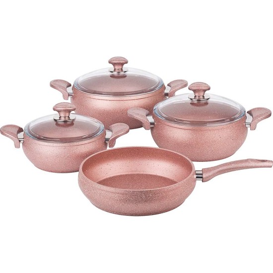 Özkent Güveç Granit 7 Parça Rosegold Tencere Seti - KefilsizÖzkent Güveç Granit 7 Parça Rosegold Tencere Seti