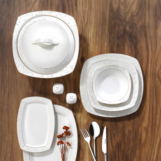 Korkmaz Mona Collection 60 Parça Kare Yemek Takımı - TaksitleKorkmaz Mona Collection 60 Parça Kare Yemek Takımı