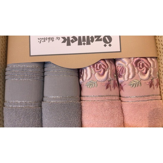 Özdilek Pembe-Gri 4Lü Kutulu Havlu Gül - PeşinatsızÖzdilek Pembe-Gri 4Lü Kutulu Havlu Gül