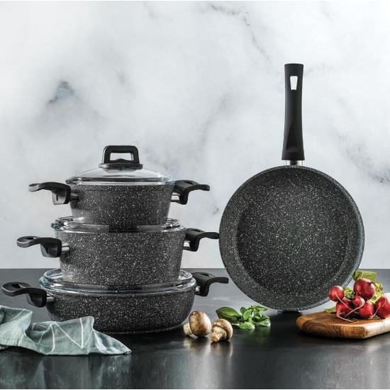 Schafer New Stark 7 Parça Granit Tencere Seti Antrasit 02 - Elden TaksitliSchafer New Stark 7 Parça Granit Tencere Seti Antrasit 02
