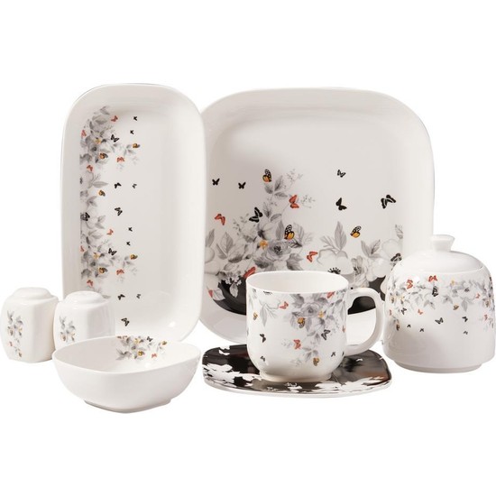 8625 Kappa Collectıon Kelebek 6 Kişilik 28 Parça Kare Kahvaltı Takımı - Senetli8625 Kappa Collectıon Kelebek 6 Kişilik 28 Parça Kare