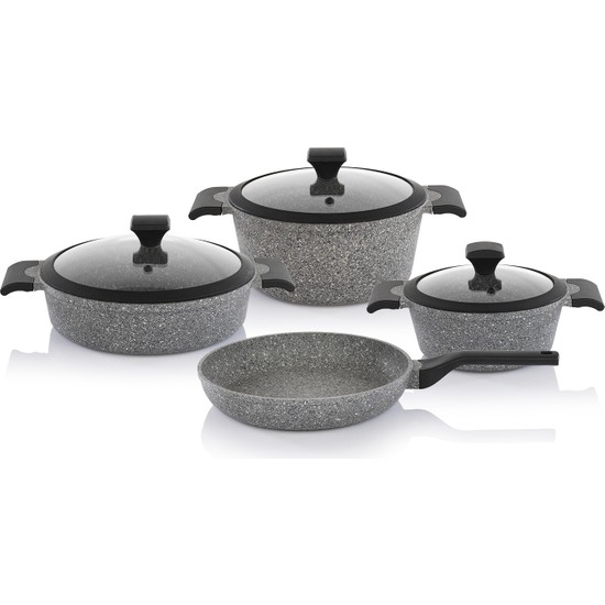 Schafer Adrian Döküm Tencere Seti -7 Parça-Gri - SenetleSchafer Adrian Döküm Tencere Seti -7 Parça-Gri