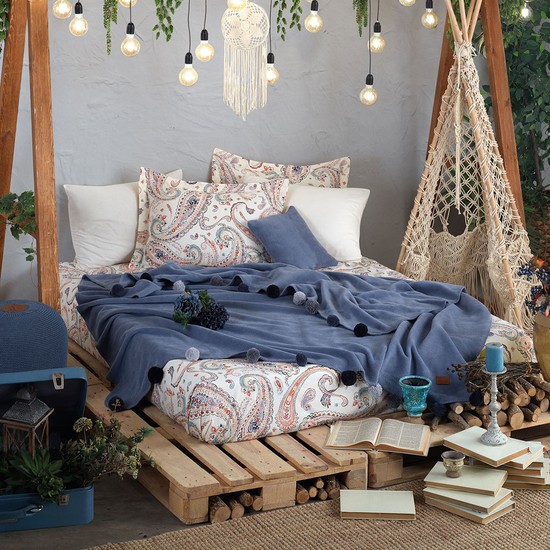 Boho Chick Çift Kişilik Battaniye Takımı Cobalt Mavi - PeşinatsızBoho Chick Çift Kişilik Battaniye Takımı Cobalt Mavi