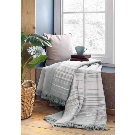 Özdilek Striped Mint Pamuk Çift Kişilik Battaniye 180X220 cm - TaksitleÖzdilek Striped Mint Pamuk Çift Kişilik Battaniye 180X220 cm