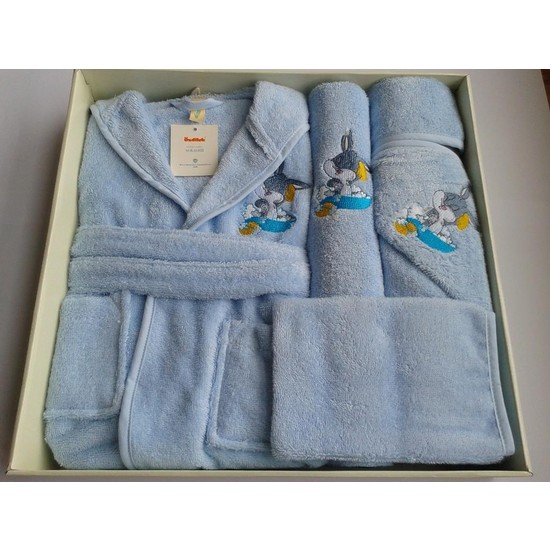 Özdilek Erkek Bebek Bambu Bornoz Seti Bugs Bunny Mavi - SenetliÖzdilek Erkek Bebek Bambu Bornoz Seti Bugs Bunny Mavi