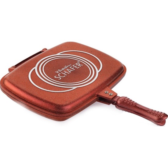 Schafer Granit Gloria Grill Pan Çift Taraflı Tava 32 cm - Kırmızı - PeşinatsızSchafer Granit Gloria Grill Pan Çift Taraflı Tava 32 cm -