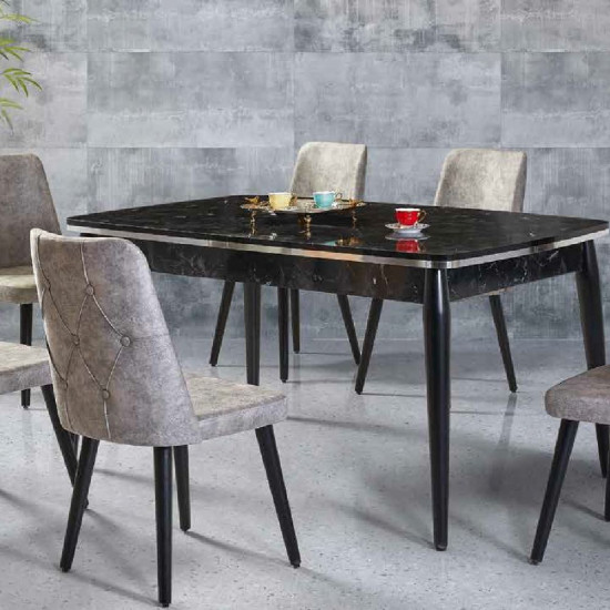 205 Oval Salon Masası - Siyah Mermer Silver - Taksitle205 Oval Salon Masası - Siyah Mermer Silver